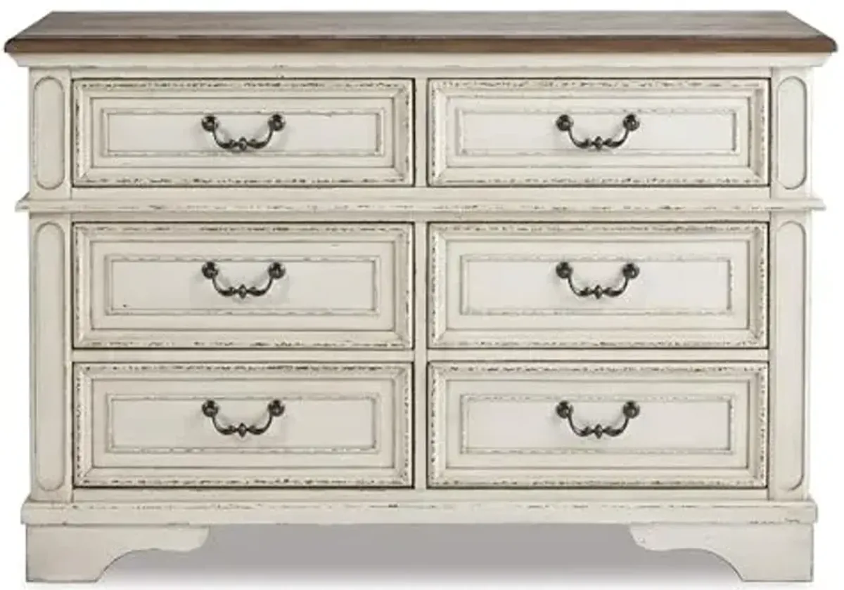 Signature Design By Ashley Realyn French Country Youth 6 Drawer Dresser, Chipped White & Brown