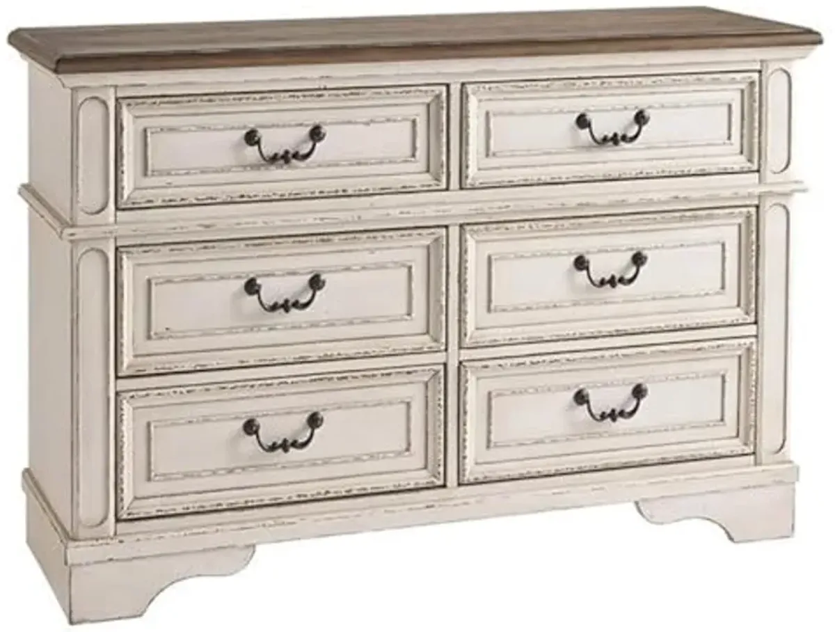 Signature Design By Ashley Realyn French Country Youth 6 Drawer Dresser, Chipped White & Brown