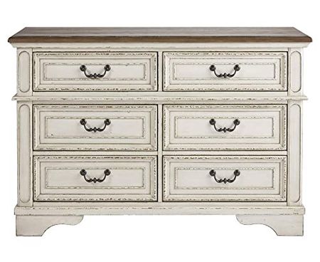 Signature Design By Ashley Realyn French Country Youth 6 Drawer Dresser, Chipped White & Brown