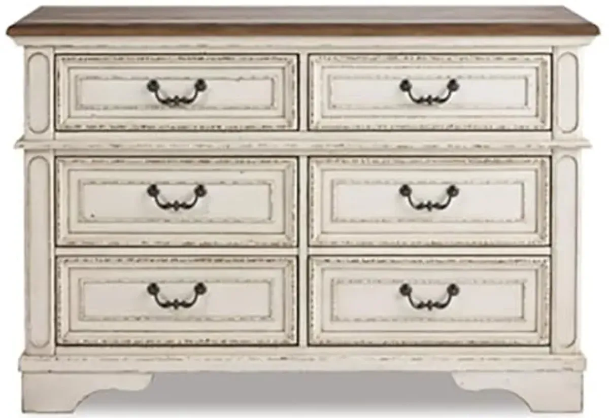 Signature Design By Ashley Realyn French Country Youth 6 Drawer Dresser, Chipped White & Brown