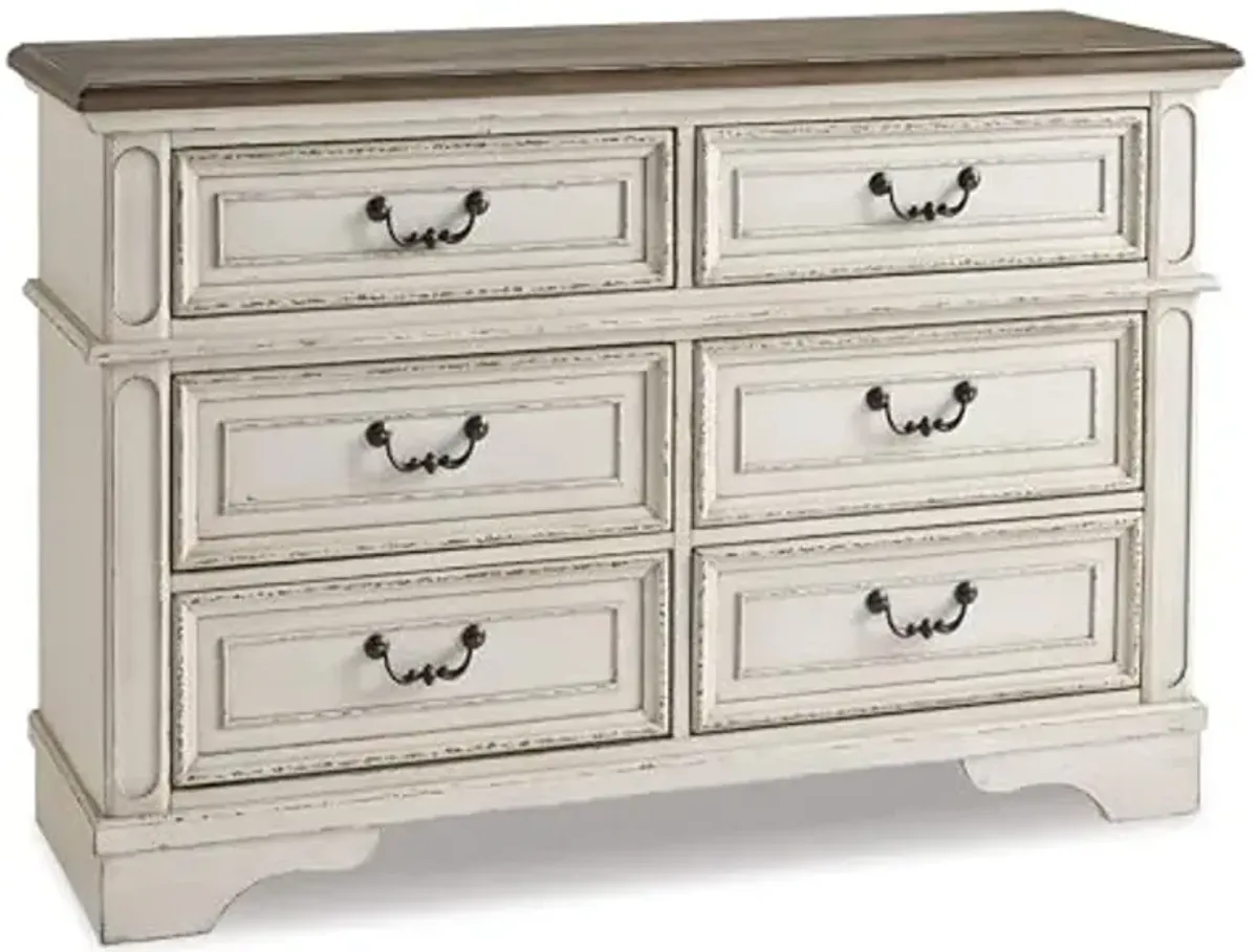 Signature Design By Ashley Realyn French Country Youth 6 Drawer Dresser, Chipped White & Brown