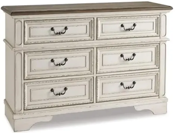 Signature Design By Ashley Realyn French Country Youth 6 Drawer Dresser, Chipped White & Brown