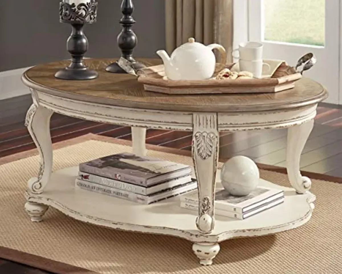 Signature Design by Ashley Realyn Casual Cottage Coffee Table, Antique White & Brown