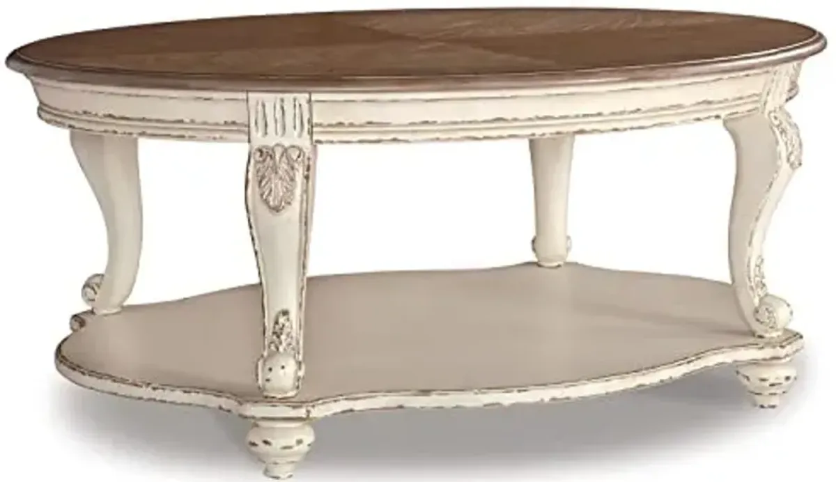Signature Design by Ashley Realyn Casual Cottage Coffee Table, Antique White & Brown