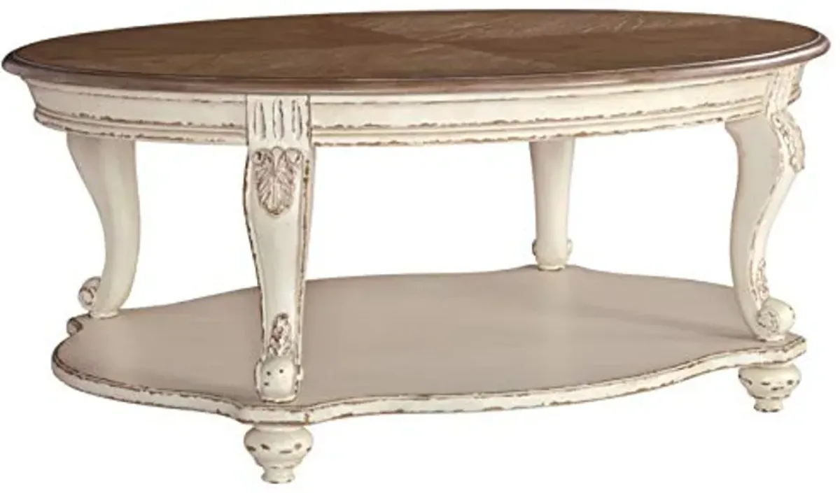 Signature Design by Ashley Realyn Casual Cottage Coffee Table, Antique White & Brown