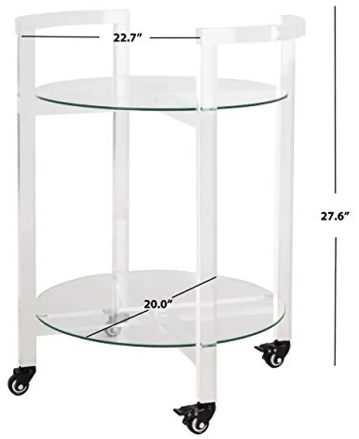 Safavieh Couture Home Jules Glam Clear Acrylic Glass Top 2-tier Bar Cart with Wheels