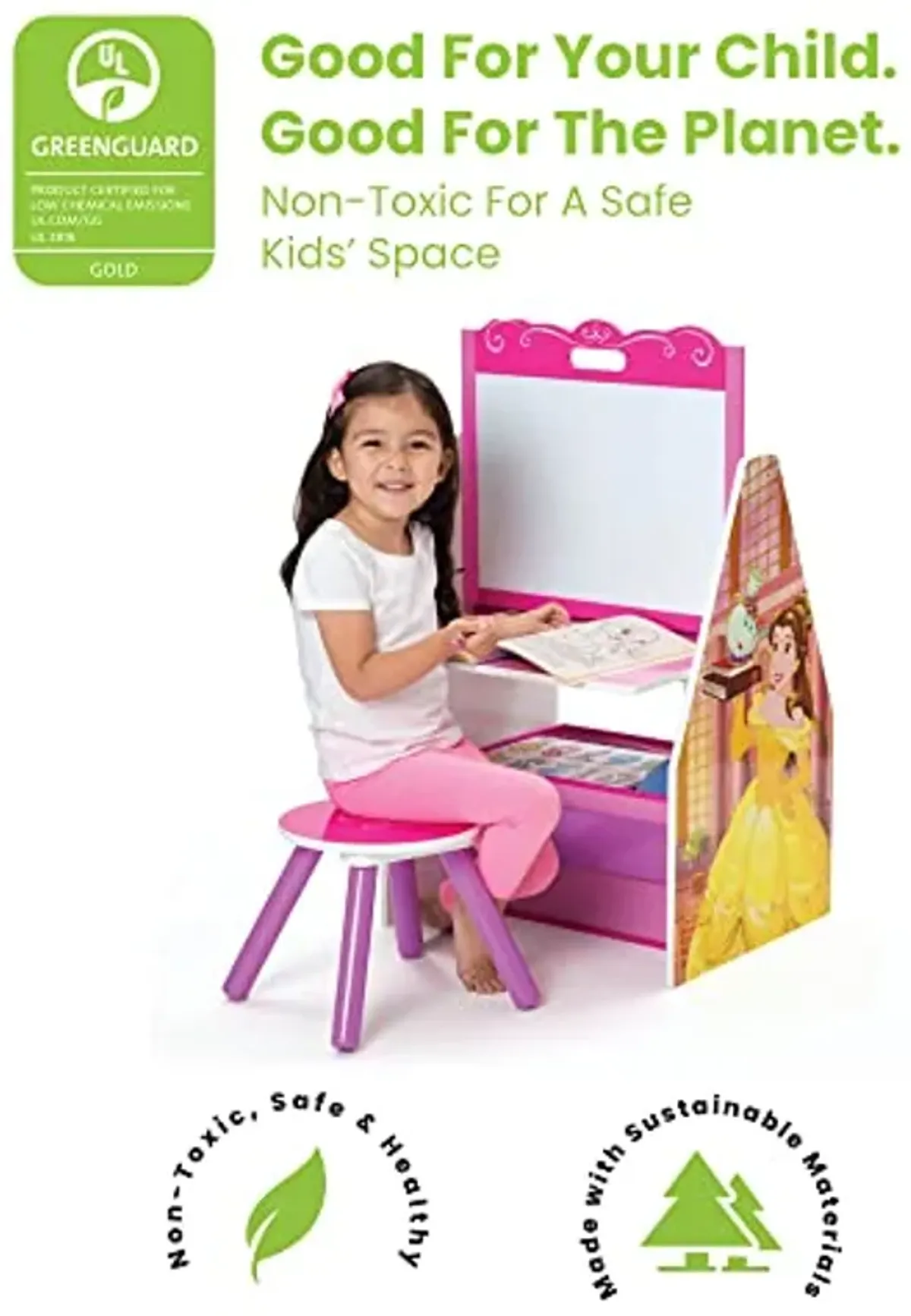 Delta Children Kids Easel and Play Station – Ideal for Arts & Crafts, Homeschooling and More- Greenguard Gold Certified, Disney Princess