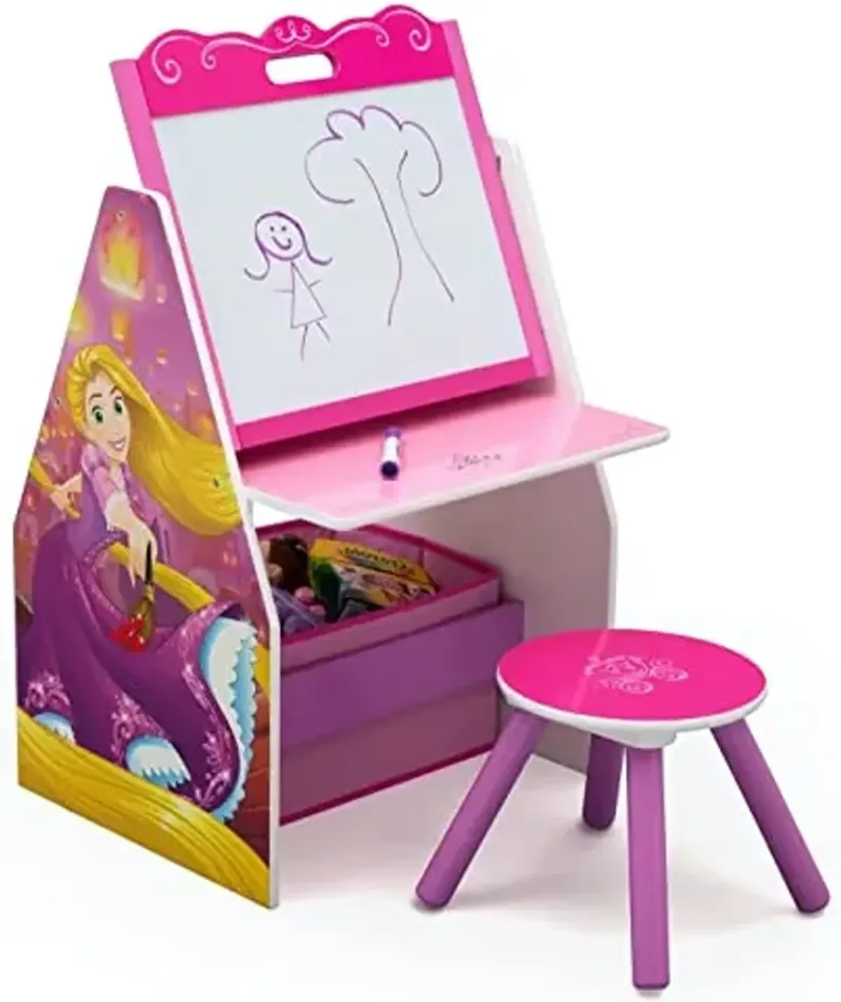Delta Children Activity Center with Easel Desk, Stool and Toy Organizer, Disney Princess