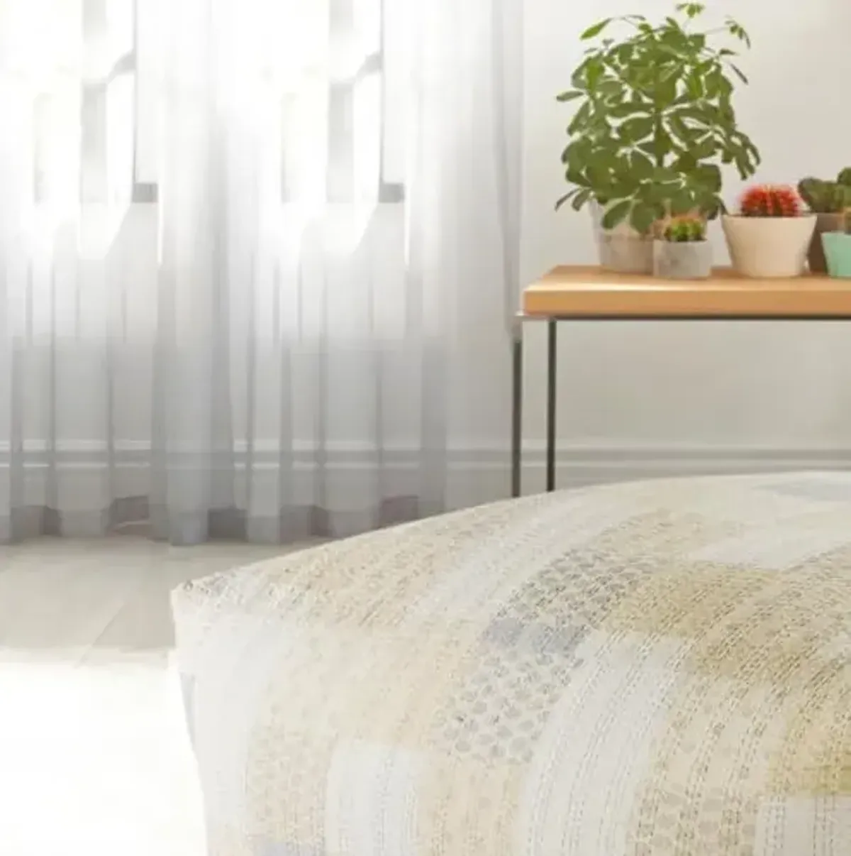 LR Home Evette Rios Cream/Ivory Patchwork Cotton Ottoman Pouf for Home Decor | Hand-Made Bohemian Foot Rest for Bedroom & Living Room Decor | 48 x 48 x 20 Stuffed Pouf for Seating