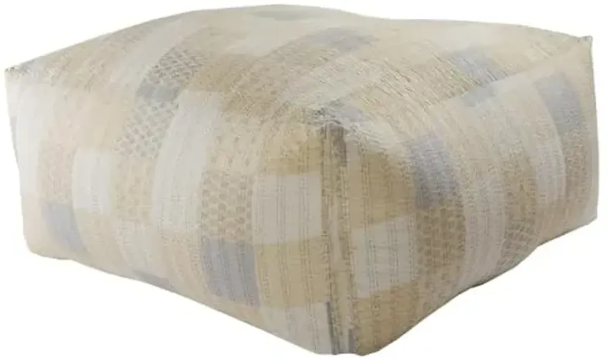 LR Home Evette Rios Cream/Ivory Patchwork Cotton Ottoman Pouf for Home Decor | Hand-Made Bohemian Foot Rest for Bedroom & Living Room Decor | 48 x 48 x 20 Stuffed Pouf for Seating