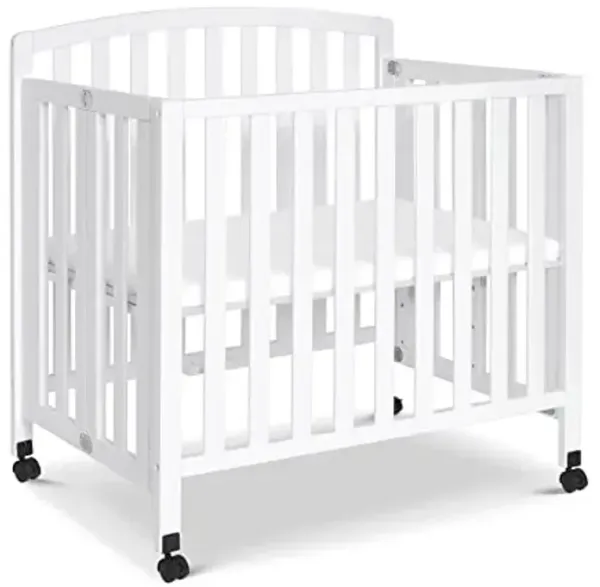 Davinci Dylan Folding Portable 3-in-1 Convertible Mini Crib and Twin Bed in White, Greenguard Gold Certified