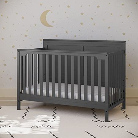 Storkcraft Alpine 5-in-1 Convertible Crib (Gray) – GREENGUARD Gold Certified, Converts to Toddler Bed and Full-Size Bed, Fits Standard Full-Size Crib Mattress, Adjustable Mattress Support Base
