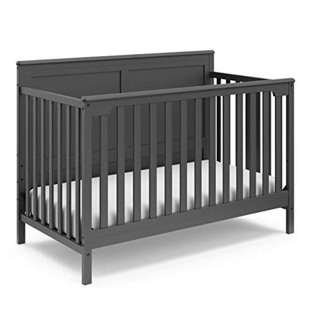 Storkcraft Alpine 5-in-1 Convertible Crib (Gray) – GREENGUARD Gold Certified, Converts to Toddler Bed and Full-Size Bed, Fits Standard Full-Size Crib Mattress, Adjustable Mattress Support Base
