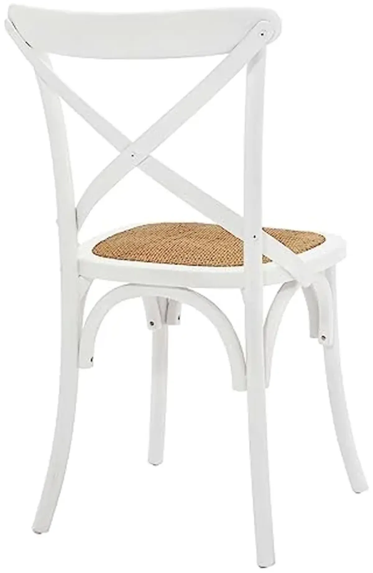 Modway Gear Rustic Modern Farmhouse Elm Wood Rattan Four Dining Chairs in White