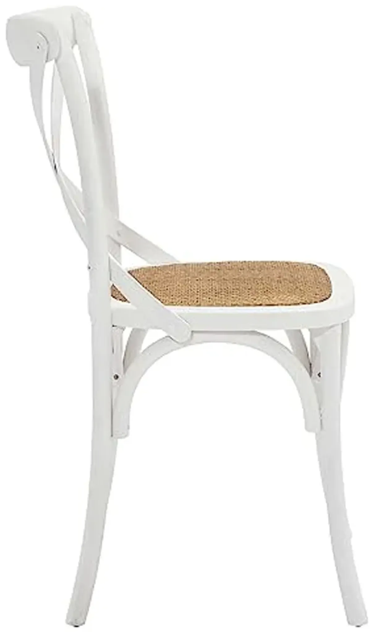 Modway Gear Rustic Modern Farmhouse Elm Wood Rattan Four Dining Chairs in White