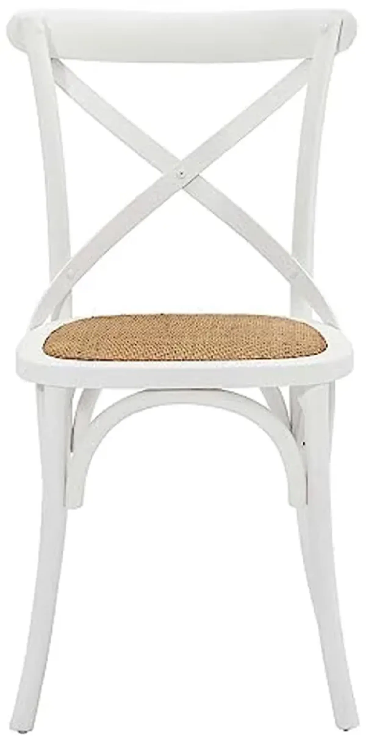 Modway Gear Rustic Modern Farmhouse Elm Wood Rattan Four Dining Chairs in White