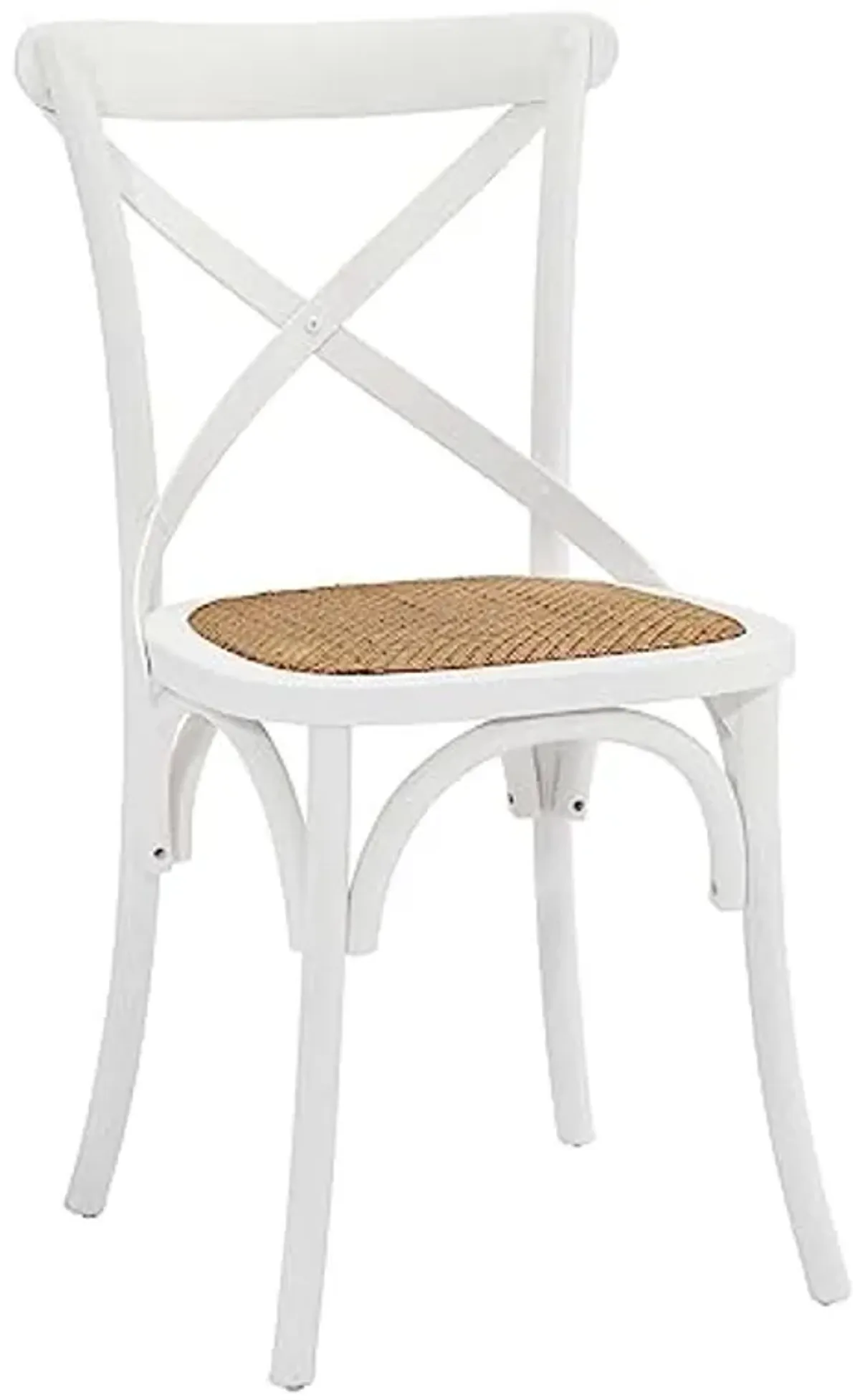 Modway Gear Rustic Modern Farmhouse Elm Wood Rattan Four Dining Chairs in White