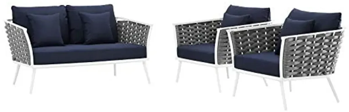 Modway Stance Outdoor Patio Aluminum, Loveseat and Two Armchairs, White Navy