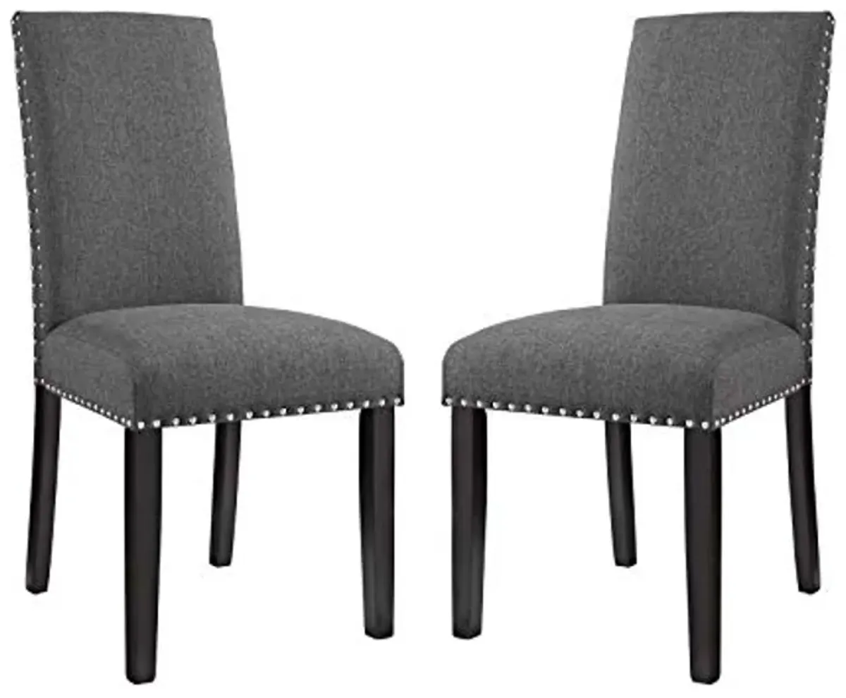 Modway Parcel Modern Upholstered Fabric Two Dining Chairs with Nailhead Trim in Gray