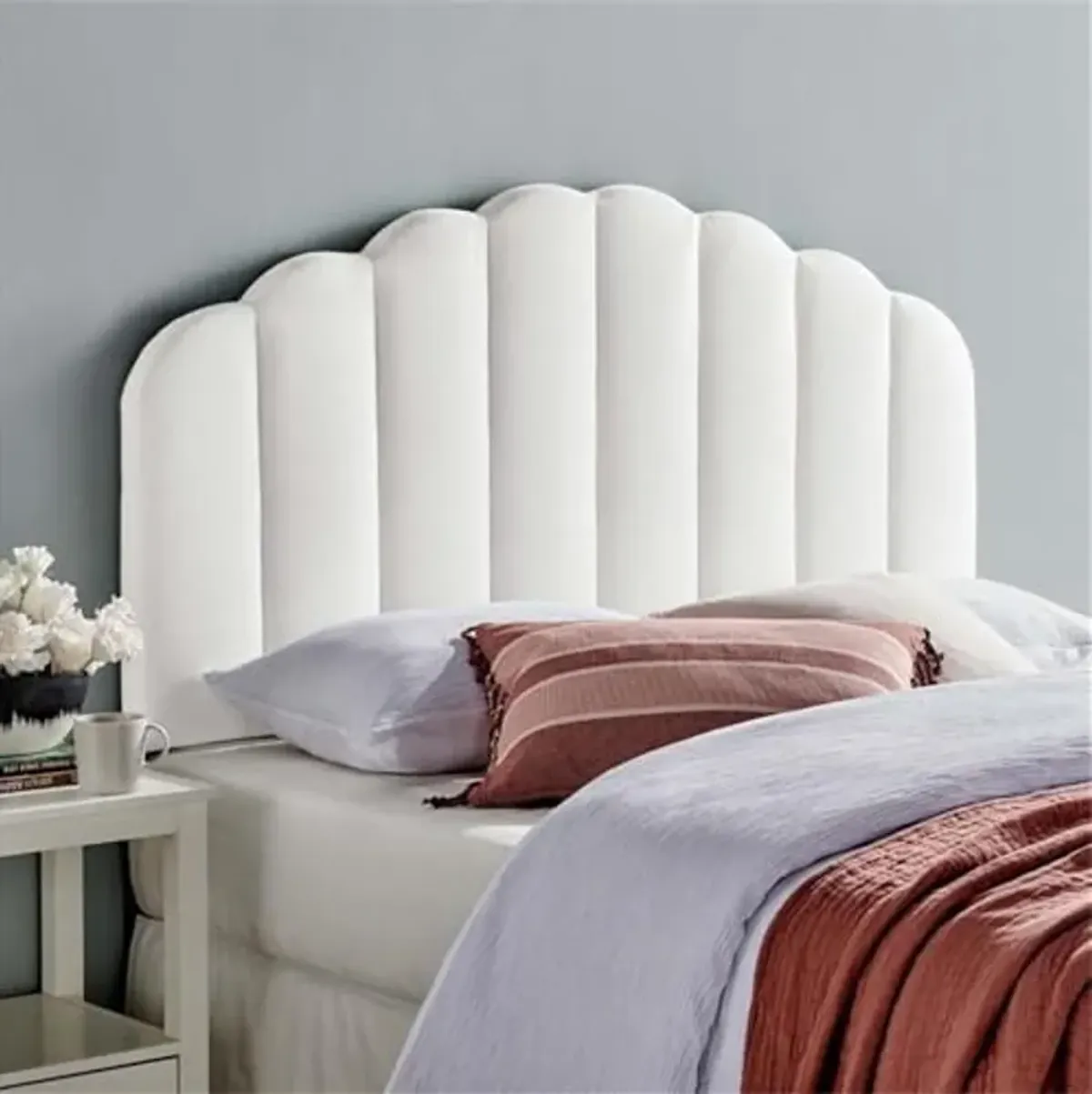 Modway Veronique Twin Modern Performance Velvet Headboard in White