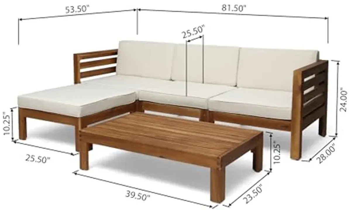 Christopher Knight Home Alice Outdoor 5 Piece Acacia Wood Sofa Set, Teak Finish, Beige