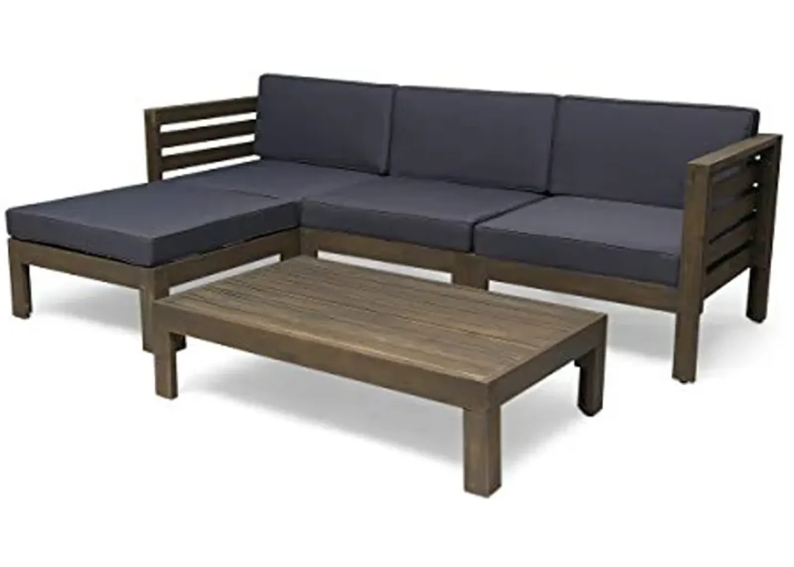 Christopher Knight Home Alice Outdoor 5 Piece Acacia Wood Sofa Set, Gray Finish, Dark Gray