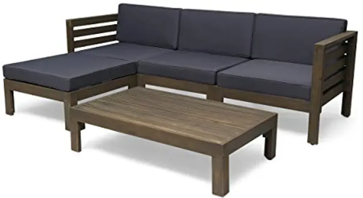 Christopher Knight Home Alice Outdoor 5 Piece Acacia Wood Sofa Set, Gray Finish, Dark Gray