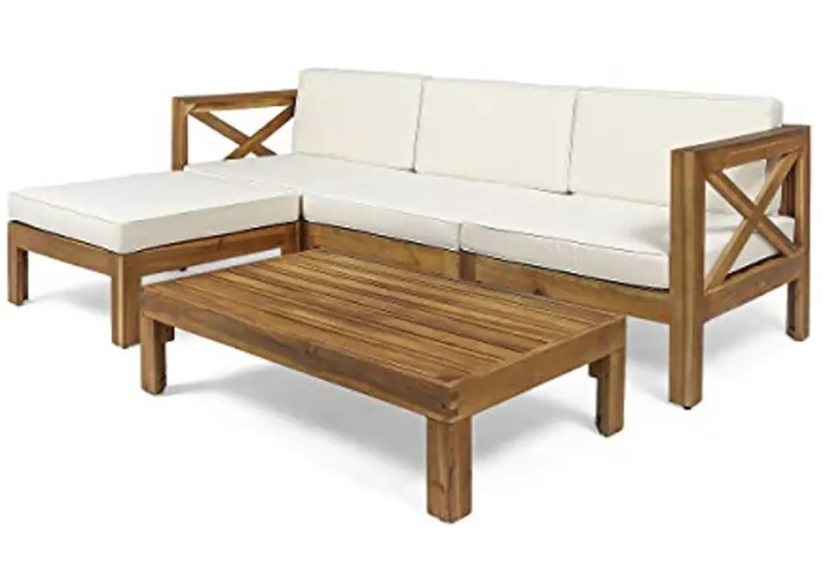 Christopher Knight Home Mamie Outdoor Acacia Wood 5 Piece Sofa Set, Teak Finish, Beige