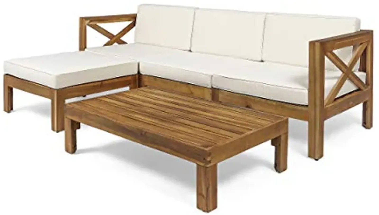 Christopher Knight Home Mamie Outdoor Acacia Wood 5 Piece Sofa Set, Teak Finish, Beige