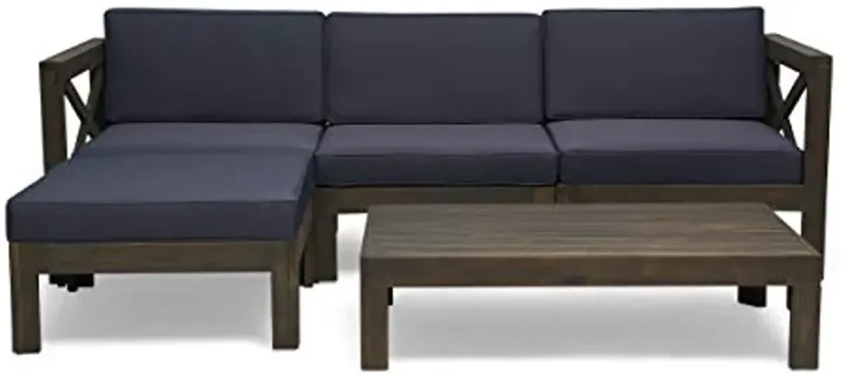 Christopher Knight Home Mamie Outdoor Acacia Wood 5 Piece Sofa Set, Gray Finish, Dark Gray