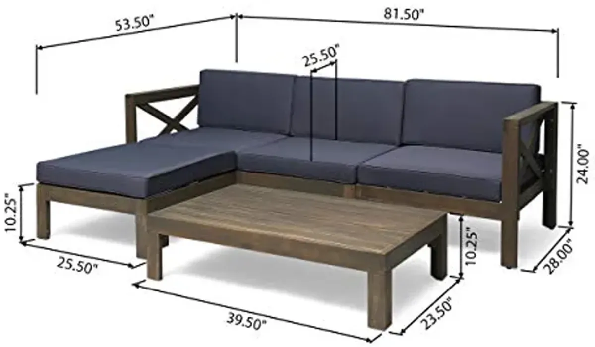 Christopher Knight Home Mamie Outdoor Acacia Wood 5 Piece Sofa Set, Gray Finish, Dark Gray