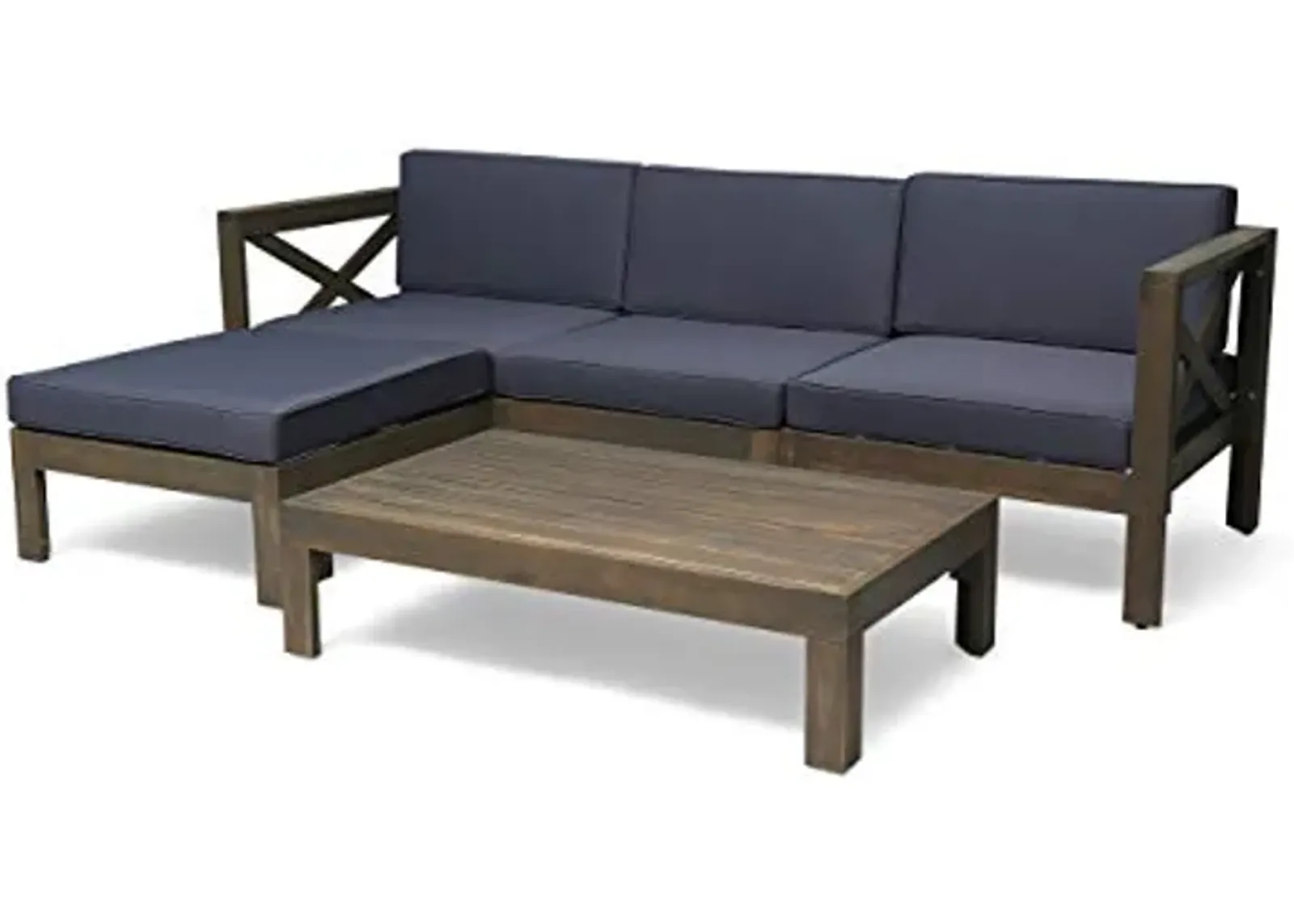 Christopher Knight Home Mamie Outdoor Acacia Wood 5 Piece Sofa Set, Gray Finish, Dark Gray