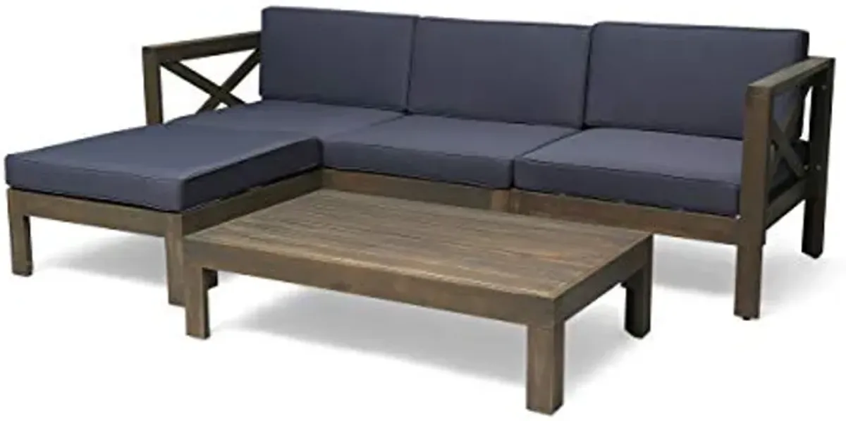 Christopher Knight Home Mamie Outdoor Acacia Wood 5 Piece Sofa Set, Gray Finish, Dark Gray