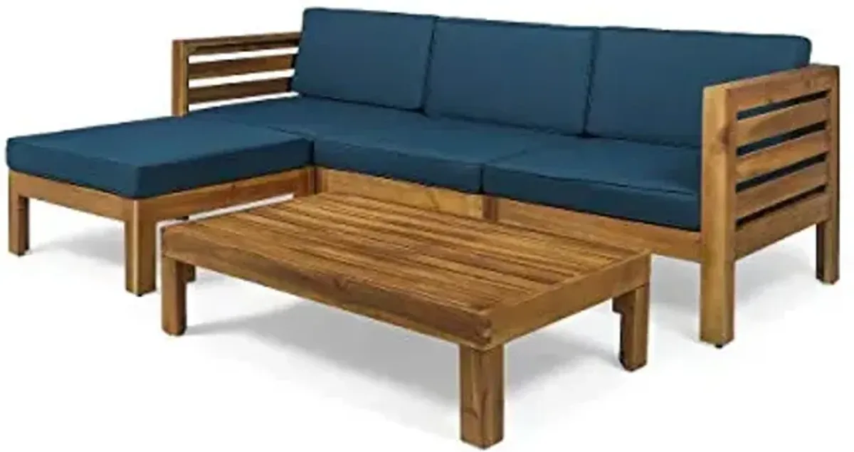 Christopher Knight Home Alice Outdoor 5 Piece Acacia Wood Sofa Set, Teak Finish, Dark Teal