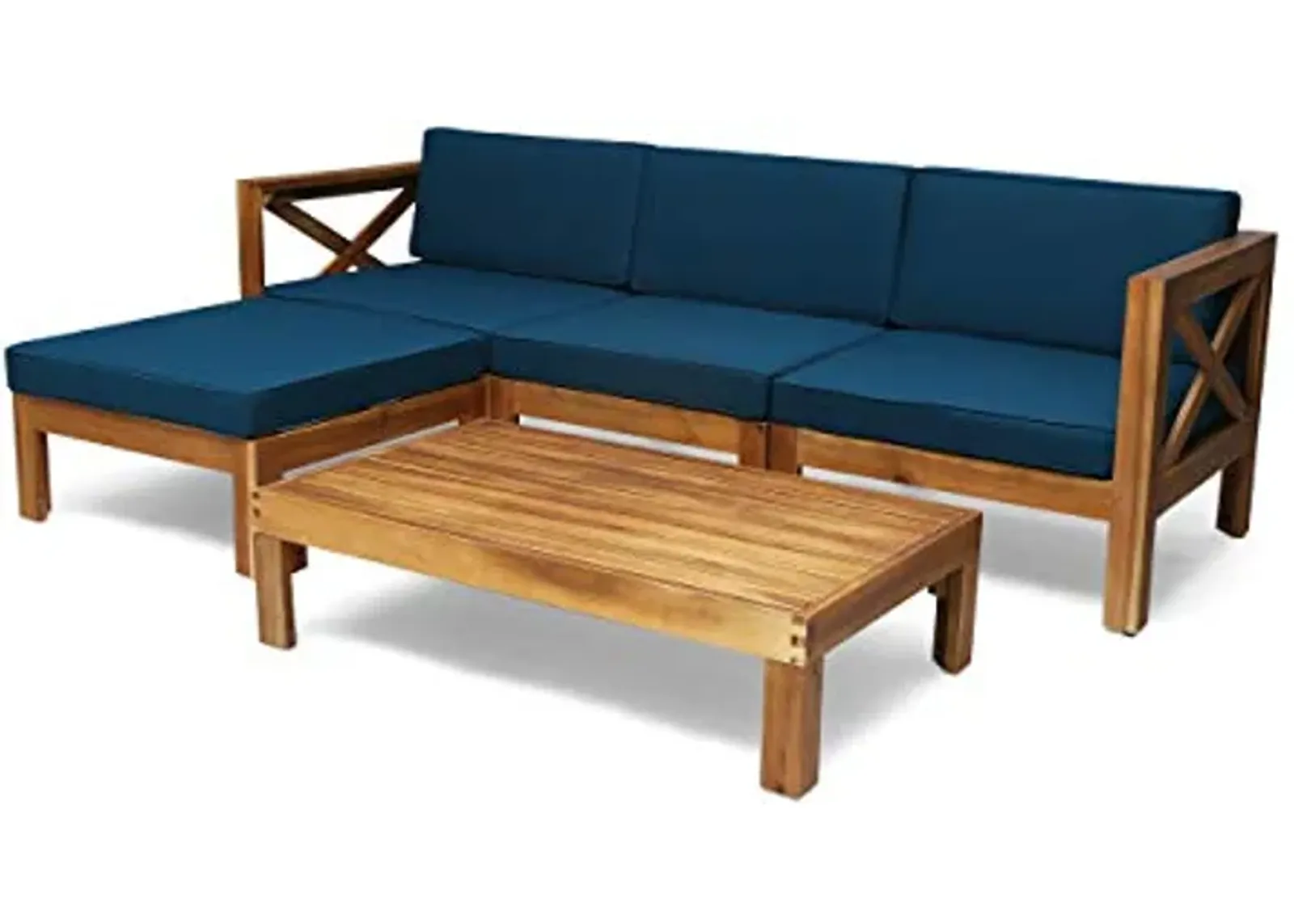 Christopher Knight Home Mamie Outdoor Acacia Wood 5 Piece Sofa Set, Teak Finish, Dark Teal