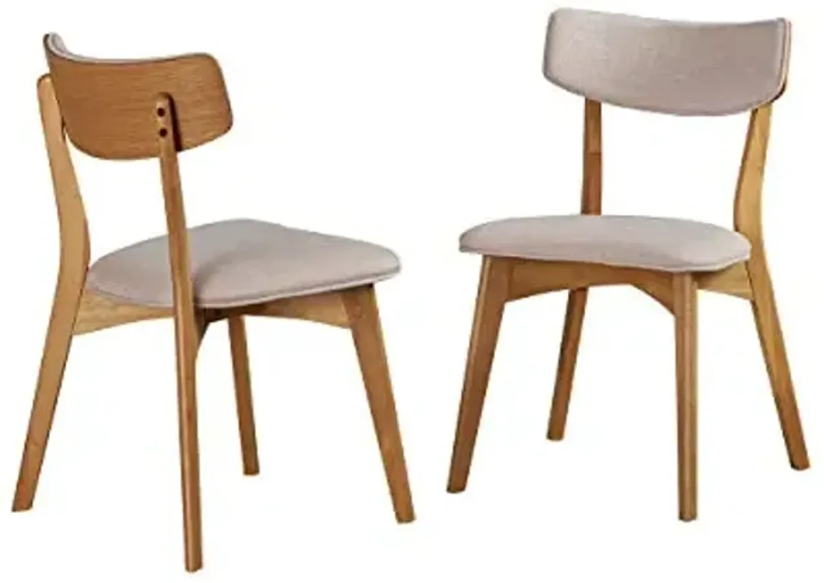 Christopher Knight Home Abrielle Mid-Century Modern Dining Chairs with Rubberwood Frame, 2-Pcs Set, Light Beige / Natural Oak