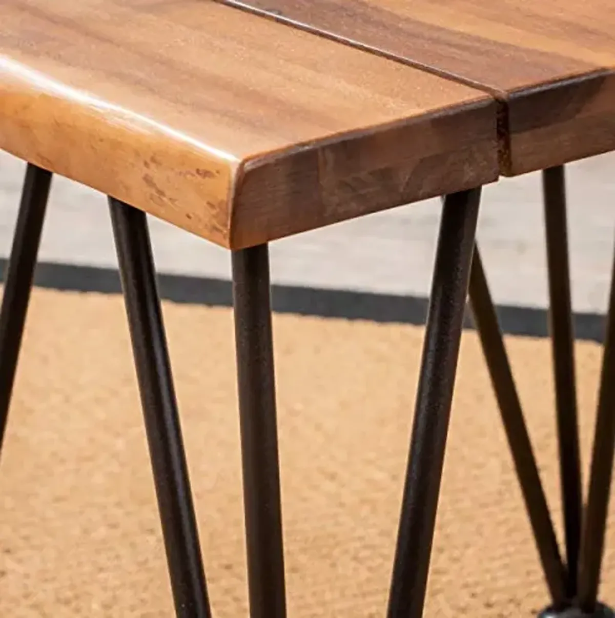 Christopher Knight Home Zion Outdoor Industrial Rustic Iron and Acacia Wood Coffee Table with 2 Matching Accent Tables, Teak Finish With Rustic Metal