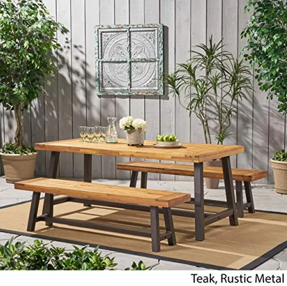 Christopher Knight Home Carlisle Outdoor Dining Set, 3-Pcs Set, Rustic Metal