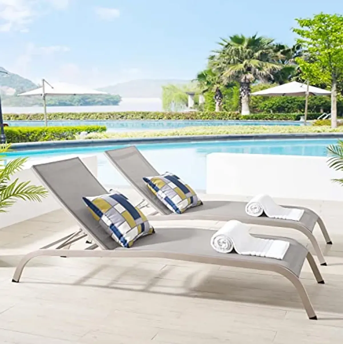 Modway Savannah Modern Aluminum Outdoor Chaise Lounge in Gray (Set of 2)