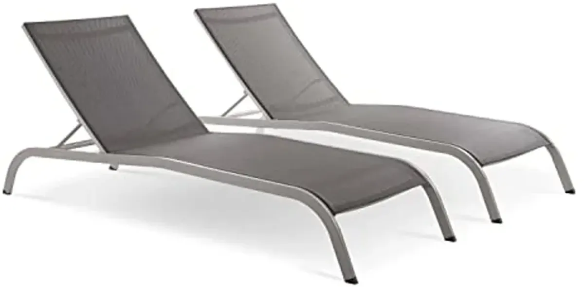 Modway Savannah Modern Aluminum Outdoor Chaise Lounge in Gray (Set of 2)