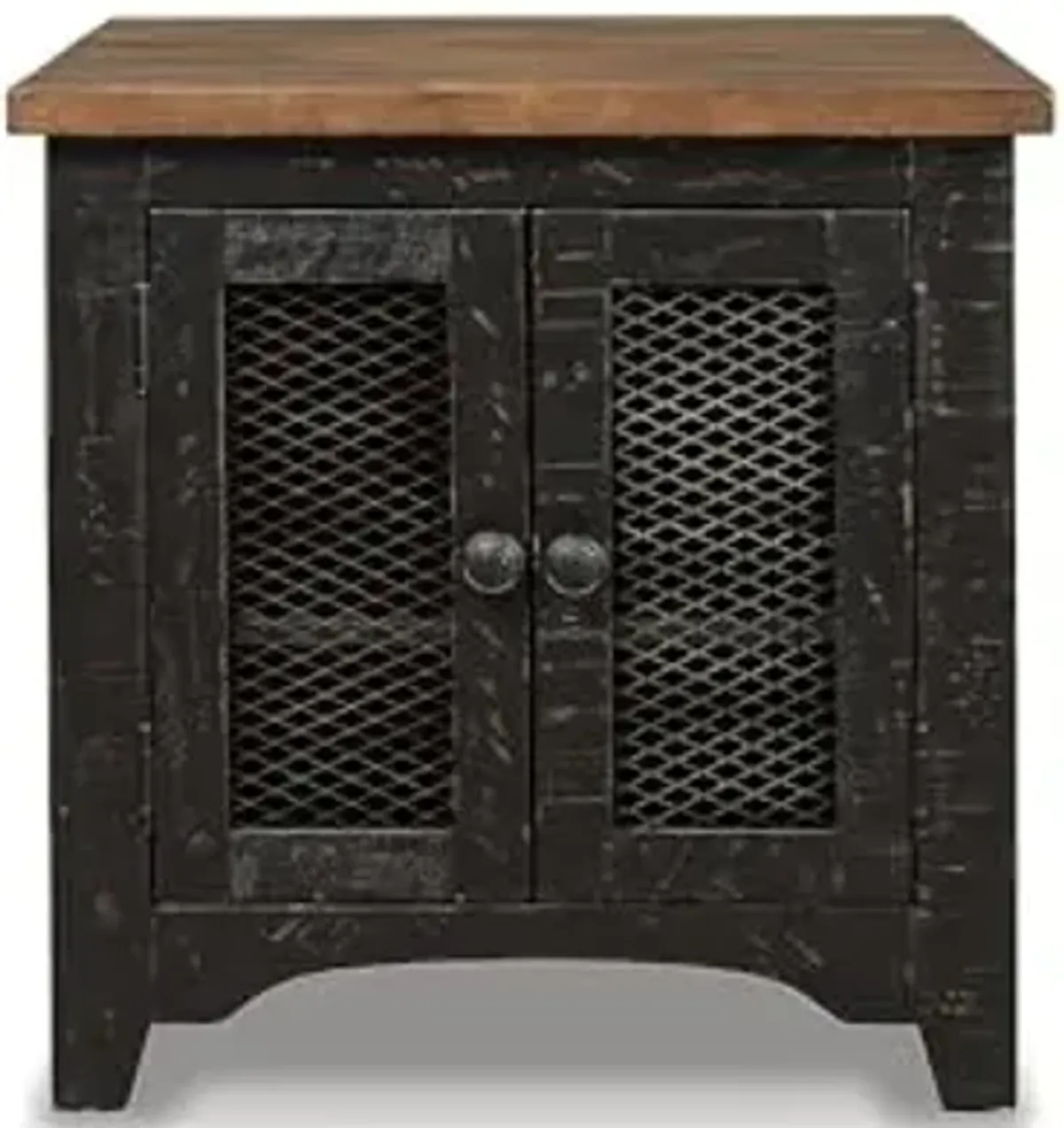 Signature Design by Ashley Valebeck Farmhouse Rectangular End Table with Storage, Distressed Brown & Black Finish