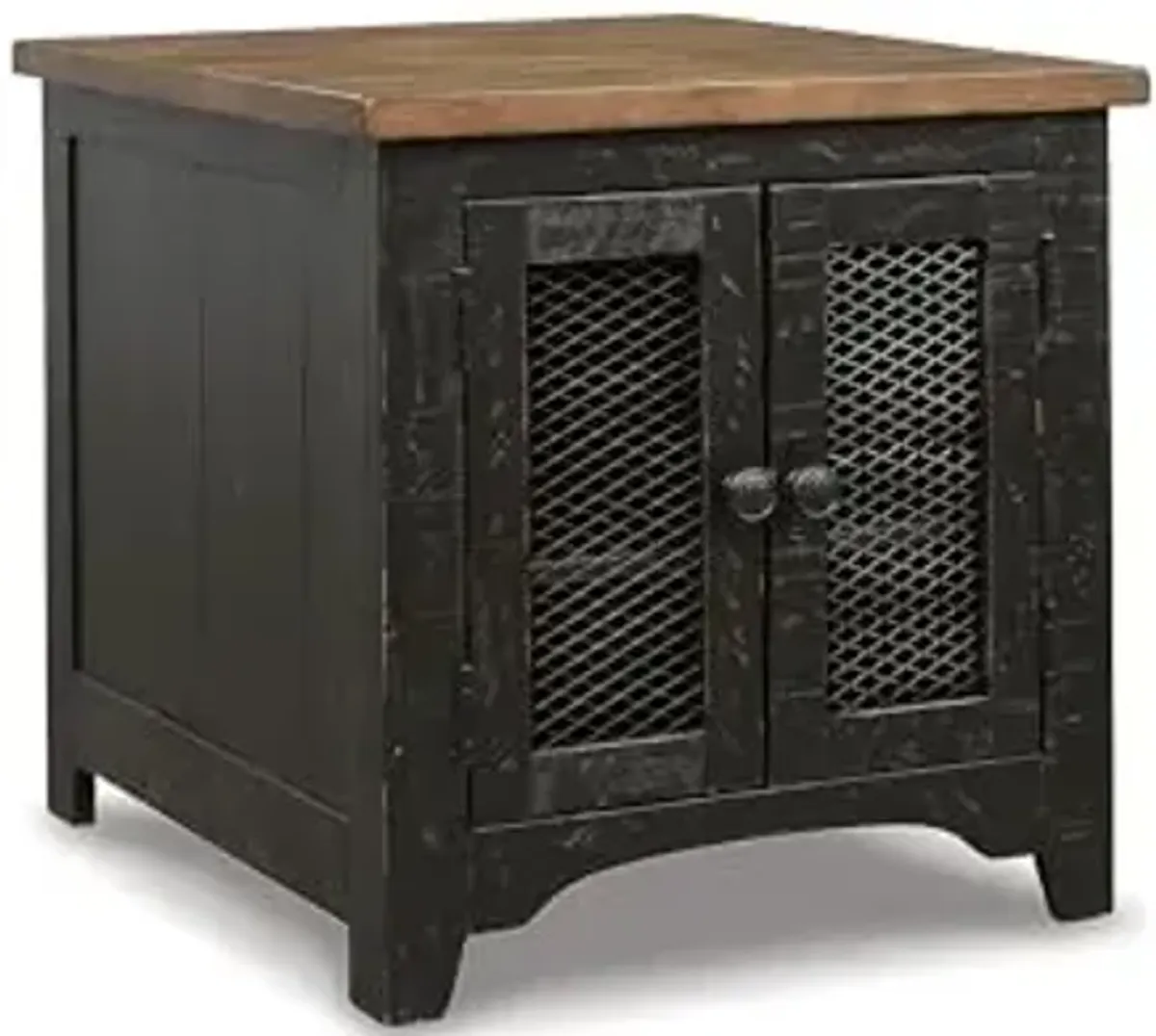 Signature Design by Ashley Valebeck Farmhouse Rectangular End Table with Storage, Distressed Brown & Black Finish