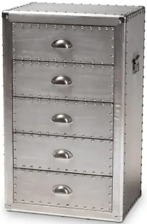 Baxton Studio Davet French Industrial Silver Metal 5-Drawer Accent Chest