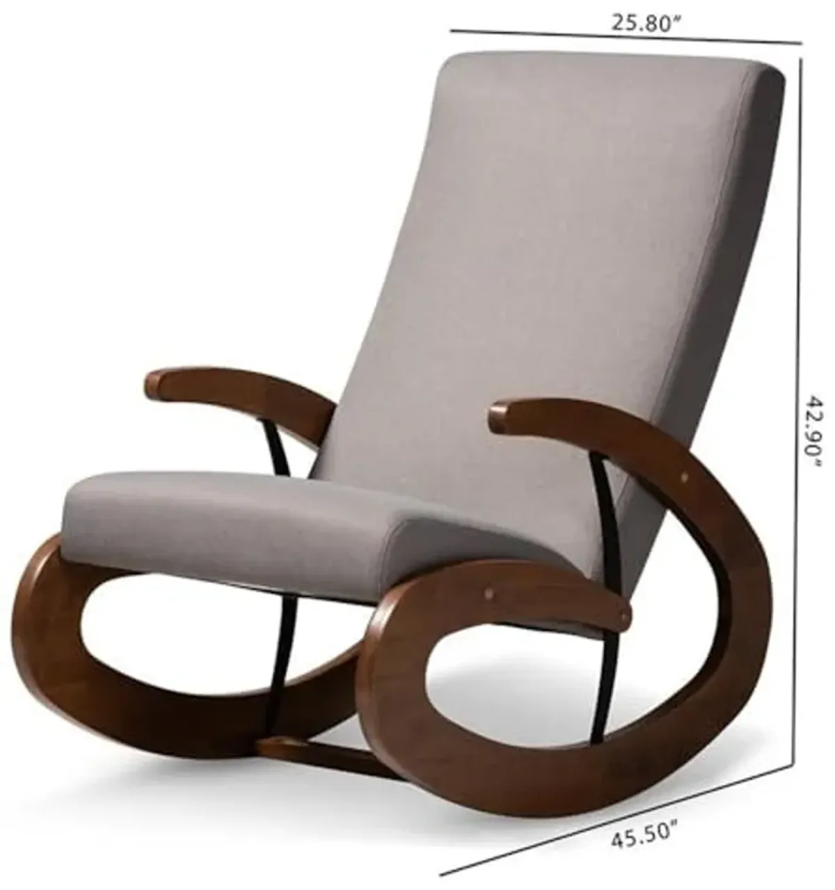 Baxton Studio Kaira Modern and Contemporary Gray Fabric Upholstered and Walnut-Finished Wood Rocking Chair