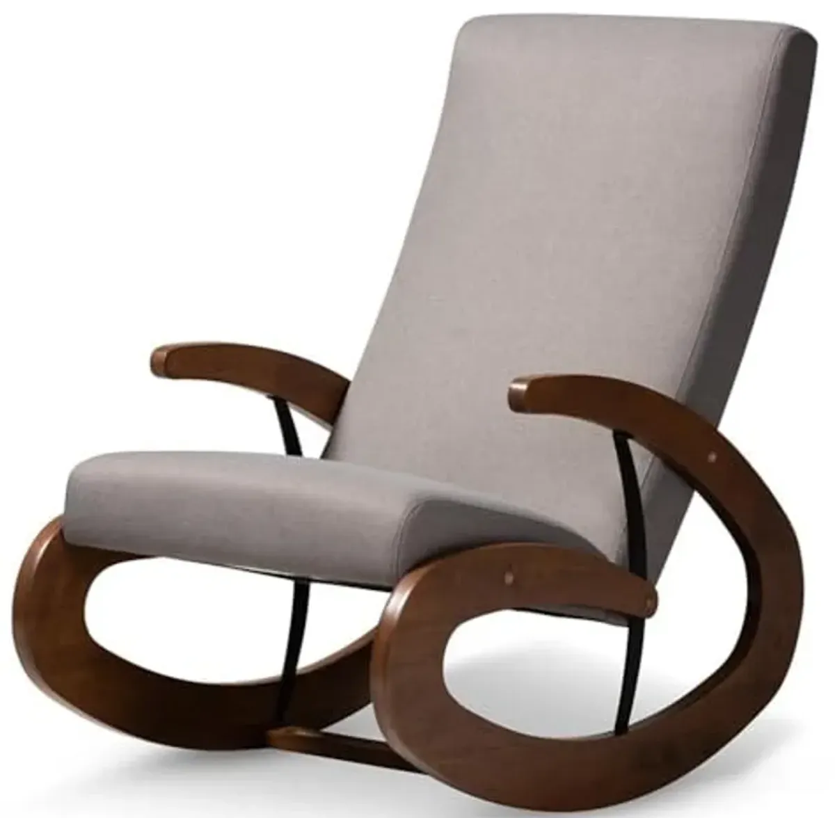 Baxton Studio Kaira Modern and Contemporary Gray Fabric Upholstered and Walnut-Finished Wood Rocking Chair