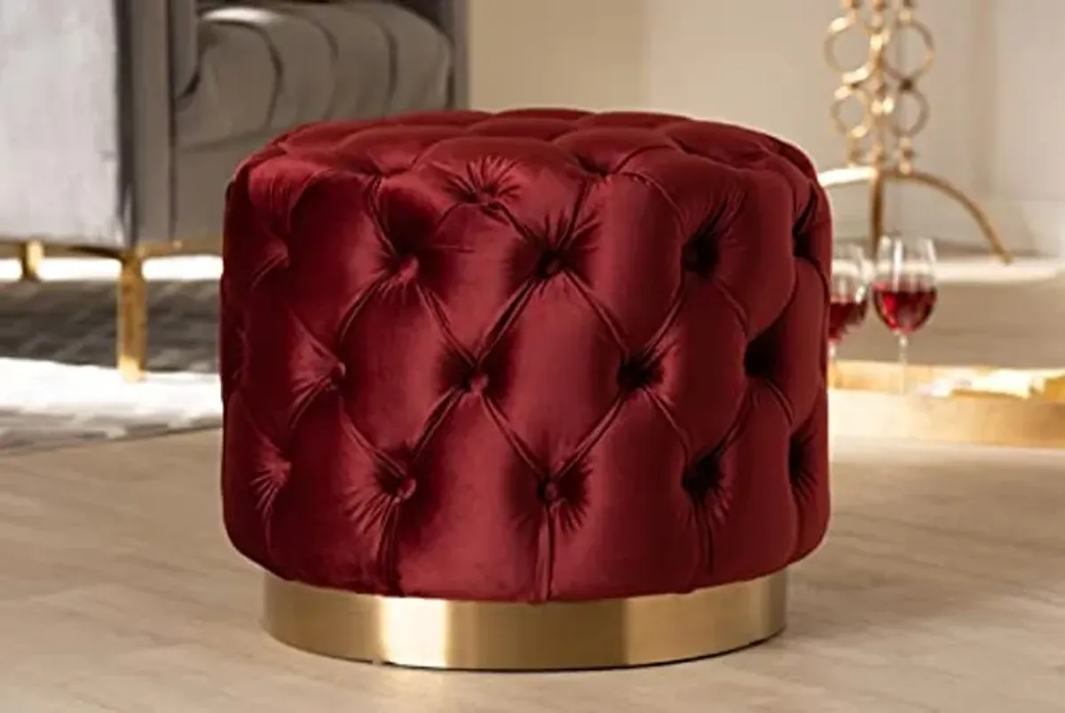 Baxton Studio Valeria Burgundy Red Velvet Tufted Ottoman