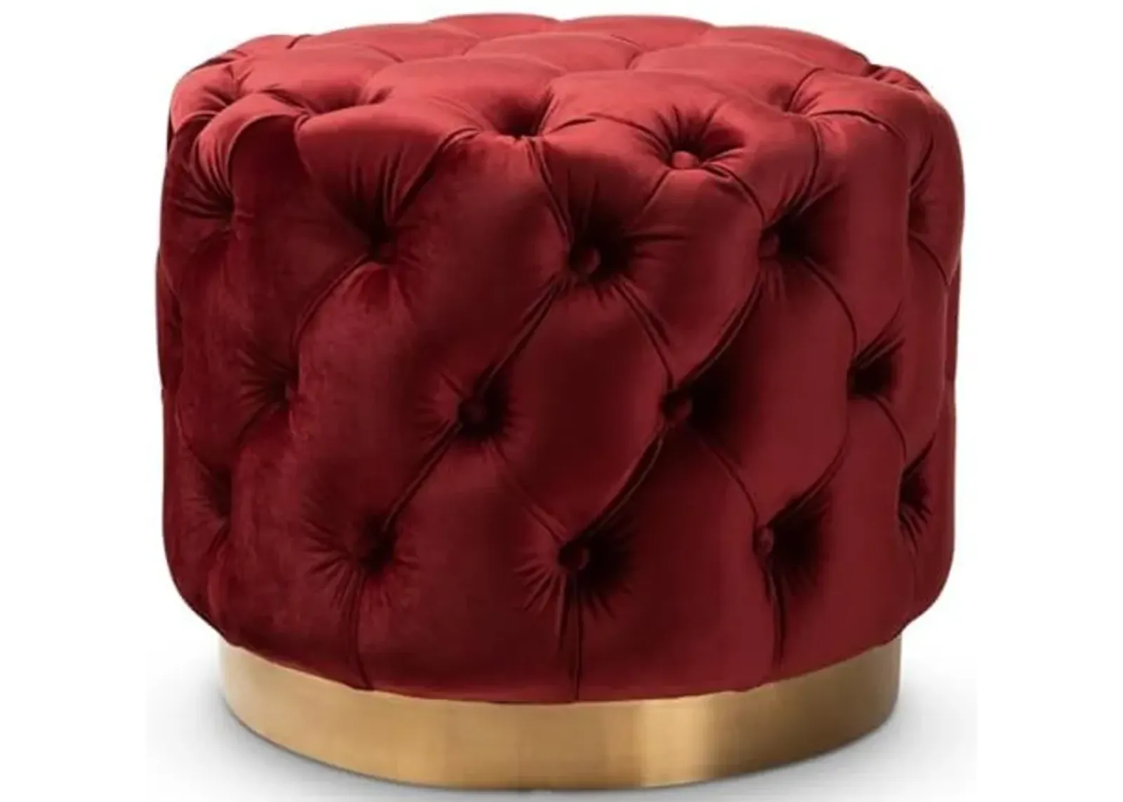 Baxton Studio Valeria Burgundy Red Velvet Tufted Ottoman