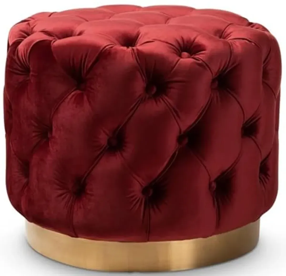 Baxton Studio Valeria Burgundy Red Velvet Tufted Ottoman