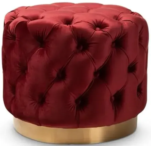Baxton Studio Valeria Burgundy Red Velvet Tufted Ottoman
