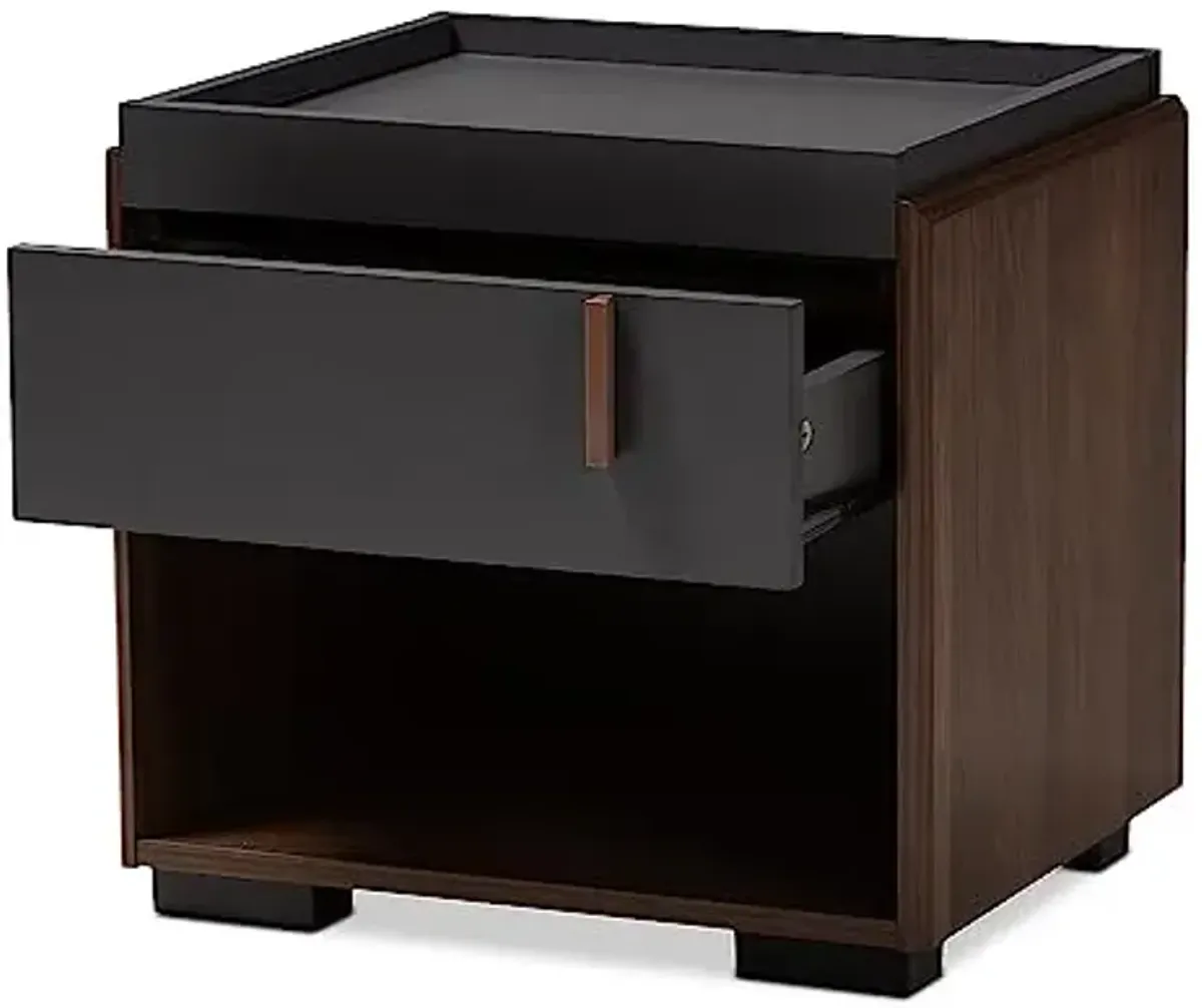 Baxton Studio Rikke 17.8-inch High 1-Shelf Nightstand, Gray and Walnut